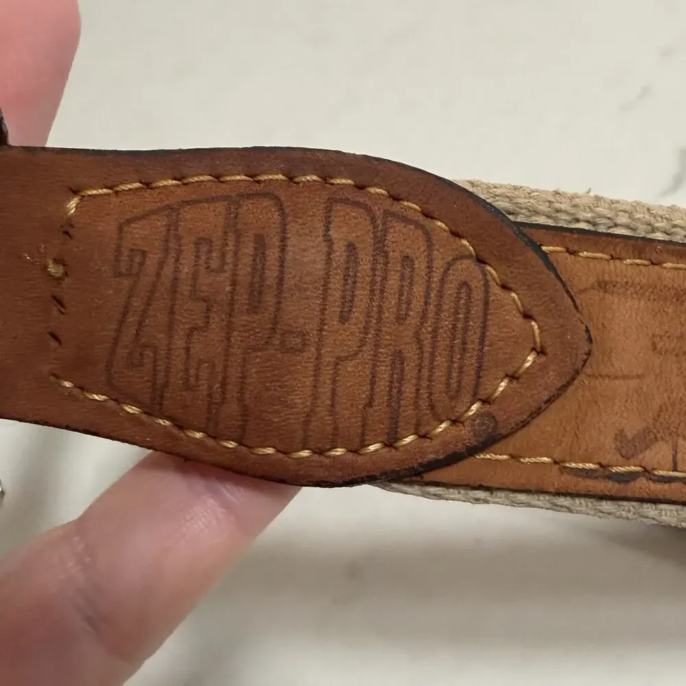 Vintage Zep-Pro Size 36 Fish Embroidered Canvas Leather Belt Brass Buckle Preppy